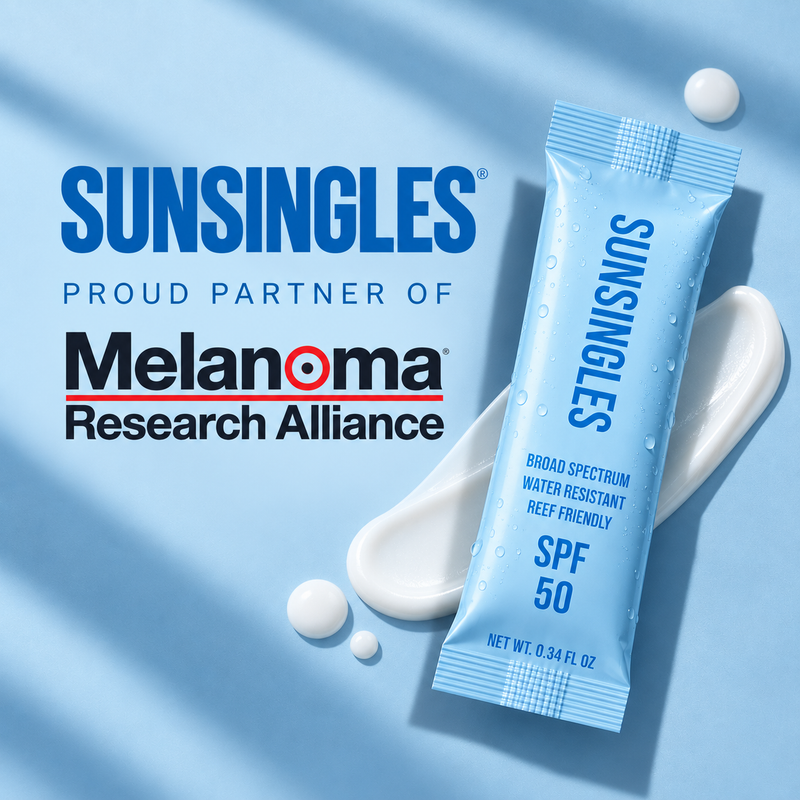 SunSingles light blue SPF 50 sunscreen packets, water resistant and reef friendly