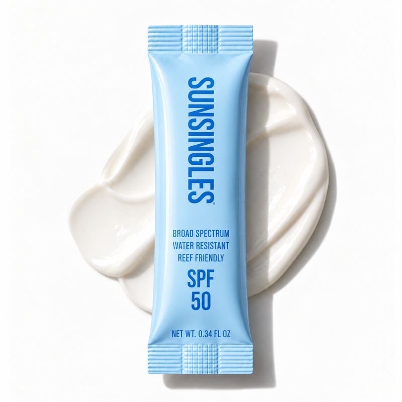 SunSingles SPF 50 sunscreen packets, light blue, pack of 10 single-use packets